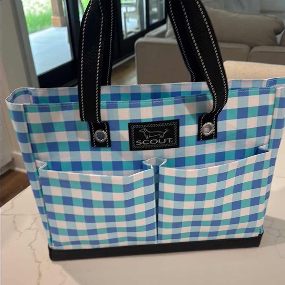 Scout Aqua and White Checkered Tote Bag